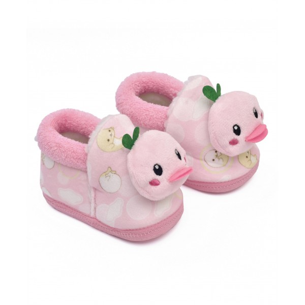 Funky Duck Design Furry Detail Booties - Pink 0 to 12 Months, Length - 12.5 cms, Breadth - 6 cms, Height - 7 cms, Super comfy footwear for your baby's feet. Keep your munchkin warm & cozy.