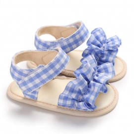  Cute Plaid Soft Rubber Sole Princess Sandals for Baby Infant Girls blue 12 cm inside length Beautiful accessories and decorations