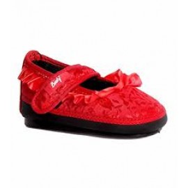 Booty Red Silk Finish Musical Shoes With Red Satin Frills