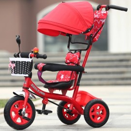 Baby World Buggy Tricycle With Canopy And Handle Print Red