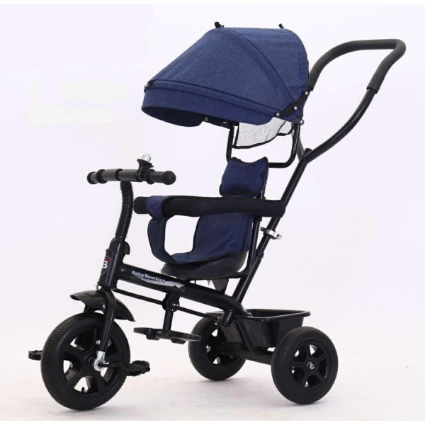 Baby World Buggy Tricycle With Canopy And Handle -Blue