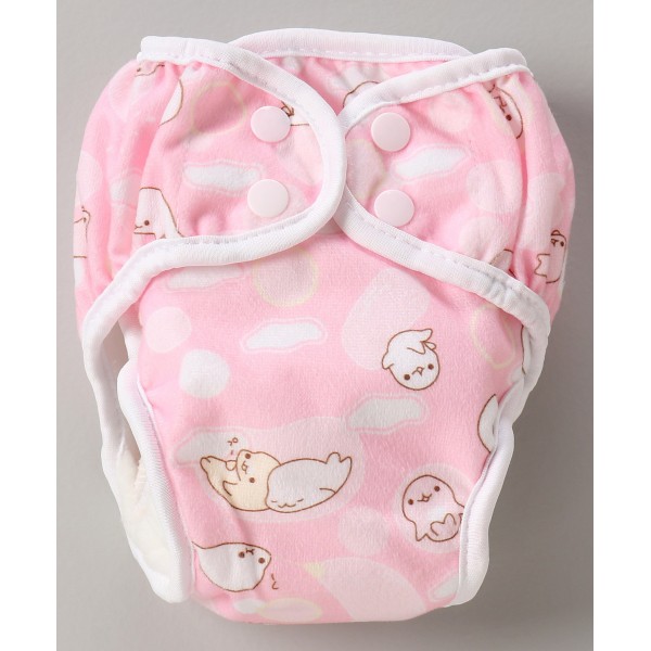 Paw Paw Reusable Large Diaper With Insert Walrus Print - Pink