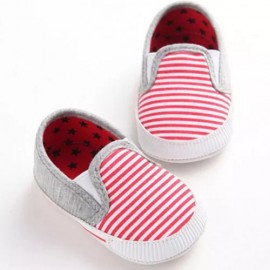 Baby World Stripe Print New Born Soft Shoes Red