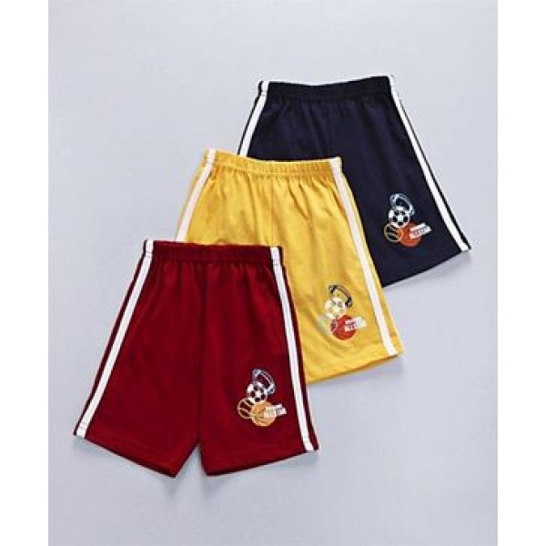 Zero Casual Shorts Ball Print Pack of 3 - Blue Yellow Red