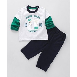 Zero Doctor Sleeves T-Shirt & Lounge Pant Teddy Print - Navy Green