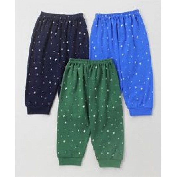 Zero Full Length Lounge Pants Star Print Pack of 3 - Navy Blue Green Royal Blue