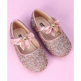 Cute Walk by Babyhug Party Wear Belly Shoes - Light Pink Brand Size 21, Toe to Heel 10.6 cm, 3 to 6 Months, comfortable belly shoes with TPR sole for girls