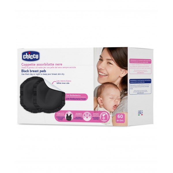 Chicco Abosorbent Anti Bacterial Breast Pads Black - 60 pieces Valuable aid to keep your breast's skin dry and feel comfortable