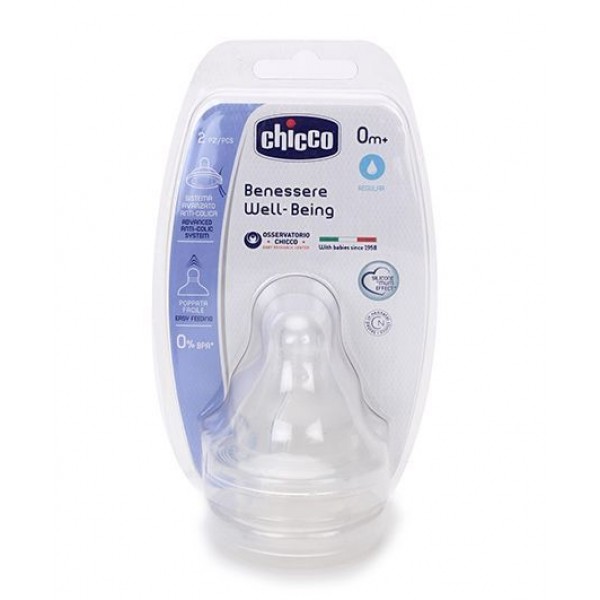 Chicco Well Being Silicone Teat Regular Flow - Pack Of 2