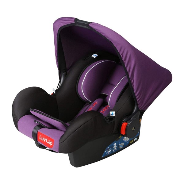 4-in-1 Infant / Baby Car Seat cum Baby Carry Cot / baby basket with Canopy, for New born babies to 15 Months, European Safety Standard Certified, weight capacity of 13 Kgs (Purple)