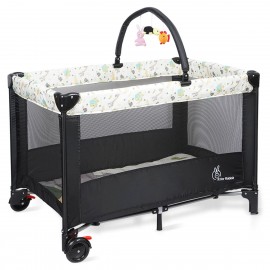 Hide and Seek Elite Baby Cot Bed, Black (With Cute Hanging Toy Bar) SKU CTHSEBL1