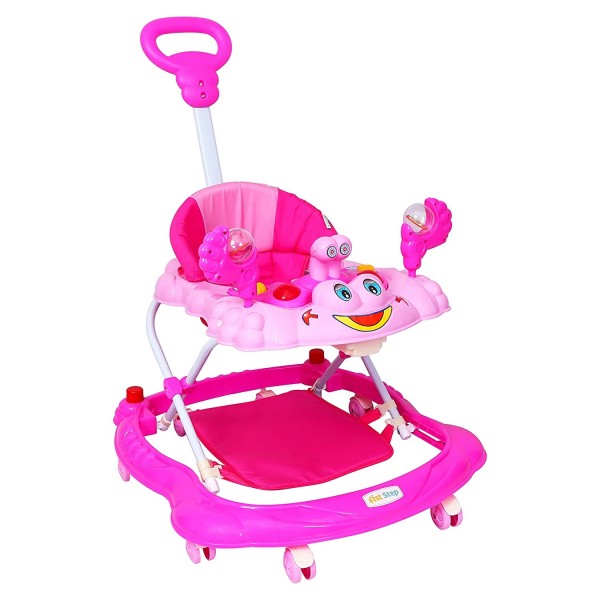 1st Step Walker with Push Handle and 4 Level Height Adjustment (Pink)