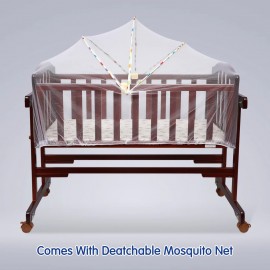 1st Step Wooden Cradle with Detachable Mosquito Net, Swing with Swing Lock and Wheels with Lock…
