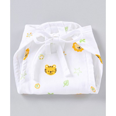 baby world  Extra Soft Organic Cotton Muslin Pack Of 4 Star & Watermelon Print Nappies - White