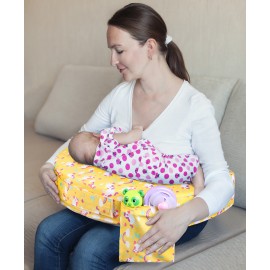 Cotton Feeding Pillow With Belt Unicorn Print - Blue 0 To 12 Months, L 54.5 X B 36 X H 16 Cm, Facilitates Easy Rotation For Different Feeding Position