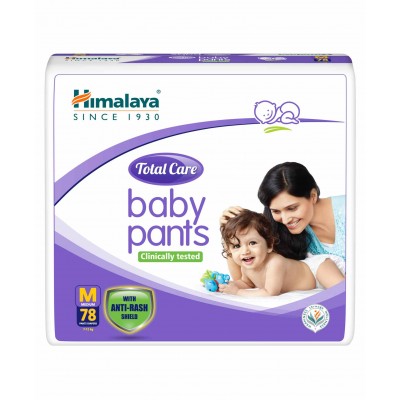 Himalaya Herbal Total Care Baby Pant Style Diapers Medium - 78 Pieces 5 to 11 kg, 3 to 9 Months, With anti rash shield, rapid absorption, leakproof, & silky soft inner layer