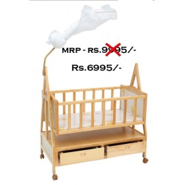 Baby World Wooden Cradle With Mosquito Net And Storage Drawwer