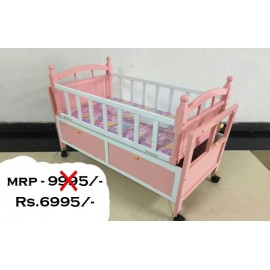 Baby World Wooden Cradle With Storage And Wheels