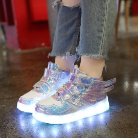 Fashion Wing LED Lights Up Shoes Remote Control Flashing Sneakers For Kids Girls Boys silver