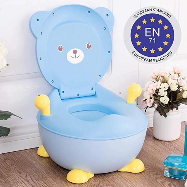 LuvLap Ted Club Baby Potty Training Seat with Lid, Potty Pot, Potty seat for 1 + Year Child, Potty Trainer with Detachable Potty Bowl & Handles, Suitable for Potty Training of Boys & Girls (Blue)"
