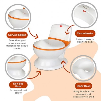 LuvLap Comfy Western Style Realistic Baby Potty Training Seat with Lid potty seat, potty pot for 1 + Year  child, potty trainer with Detachable Potty Bowl, Suitable for Boys & Girls (Orange)