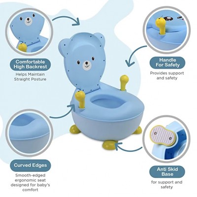 LuvLap Ted Club Baby Potty Training Seat with Lid, Potty Pot, Potty seat for 1 + Year Child, Potty Trainer with Detachable Potty Bowl & Handles, Suitable for Potty Training of Boys & Girls (Blue)"