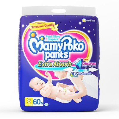 Mamy Poko Pants Style Small Size Baby Diapers (60 Count)
