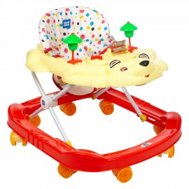 Mee Mee Simple Foldable Step Baby Walker with Soft Cushion Seat & Musical Activity Tray with Toy(Cream)