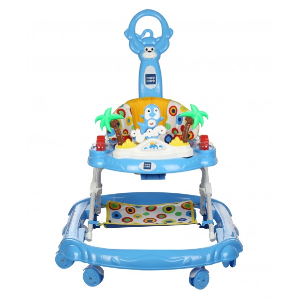 Mee Mee Baby Walker with Push Handle - Blue 6 to 18 Months, L 72 x B 63.5 x H 79.5 cm, Carrying capacity 15 kg, Sturdy walker with parents push handle and music for your little one