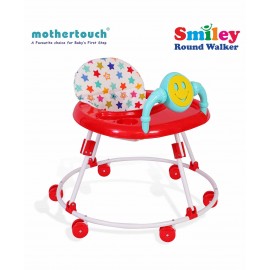 Mothertouch Smiely Round Walker With Toy Bar - White Red 6 to 18 Months, L 60.5 x B 60.5 x H 51 cm, carrying capacity 15 kg, sturdy walker with safety lock & foam padded seat