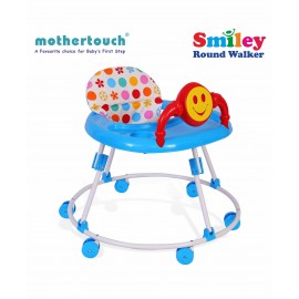 Mothertouch Smiely Round Walker With Toy Bar - White Blue 6 to 18 Months, L 60.5 x B 60.5 x H 51 cm, carrying capacity 15 kg, sturdy walker with safety lock & foam padded seat