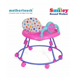 Mothertouch Smiely Round Walker With Toy Bar - White Pink 6 to 18 Months, L 60.5 x B 60.5 x H 51 cm, carrying capacity 15 kg, sturdy walker with safety lock & foam padded seat