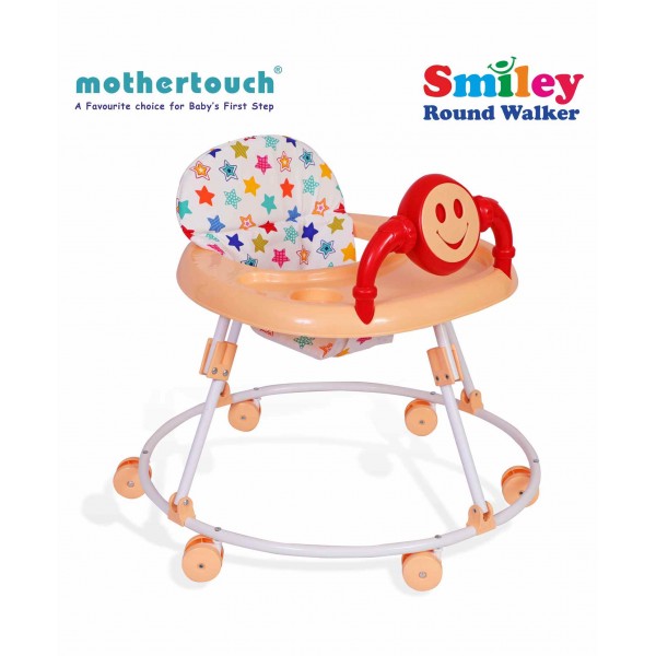 Mothertouch Smiely Round Walker With Toy Bar - White Cream 6 to 18 Months, L 60.5 x B 60.5 x H 51 cm, carrying capacity 15 kg, sturdy walker with safety lock & foam padded seat