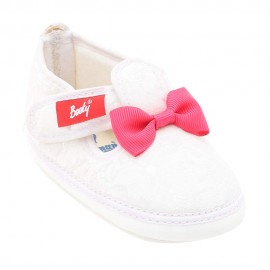 Girls Foam Padded  Fabrics Smart Satin Finish Peep Shoes with Pink Bow in Multi Color