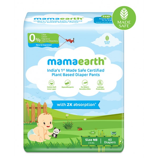 mamaearth Plant-Based Diaper Pants for Babies Size New Born - 40 Pieces 3 to 5 kg, Made from nature, it is most suitable for babies as it does not irritate the babys delicate skin even after absorbing a lot of fluid