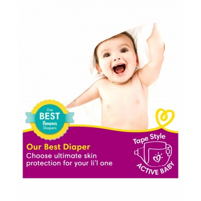 Pampers Active Baby Taped Diapers, Large size diapers, (L) 18 count, taped style custom fit 9 to 14 Kg, 5 star skin protection, Keeps your baby dry, even under pressure to let them play uninterruptedly