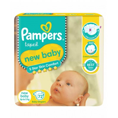 Pampers Active Baby Diapers, New Born, Extra Small, (NB, XS) size, 72Count, Taped style diaper