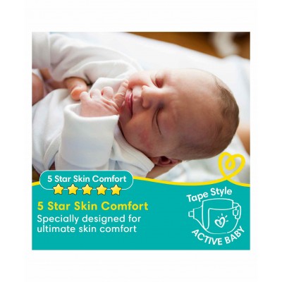 Pampers Active Baby Diapers, New Born, Extra Small, (NB, XS) size, 72Count, Taped style diaper