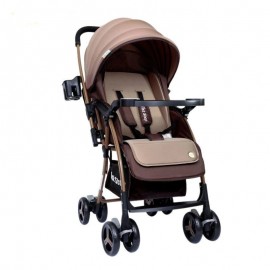 1st Step Caramel Baby Pram Cum Stroller with 5 Point Safety Harness/Infinitely Reclining and Cushioned Seat/Reversible Handle/Front Swivel Wheels
