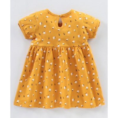 babyworld 100% Cotton Half Sleeves Frocks Floral & Dot Print Pack Of 2 - Yellow Navy Blue