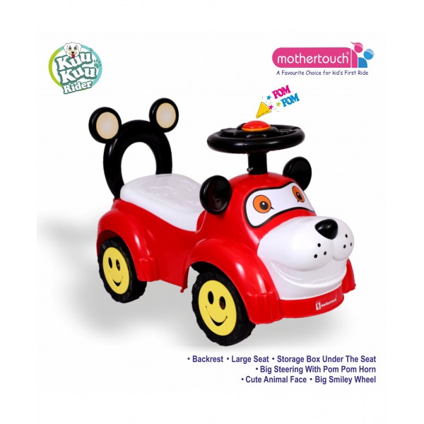 Mothertouch Kuku Rider Manual Push Ride On - Red 12 Months to 3 Years, L 65 x B 28 x H 41 cm, Carrying capacity - Upto 20 kg, Sturdy ride on car with movable steering for kids