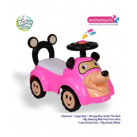 Mothertouch Buddy Rider Manual Push Ride On - Pink 12 Months to 3 Years, L 63 x B 27.5 x H 42cm, Carrying capacity - Upto 20 kg, Sturdy ride on car with movable steering for kids