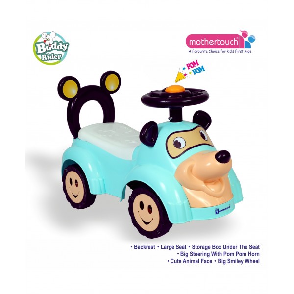 Mothertouch Buddy Rider Manual Push Ride On - Green 12 Months to 3 Years, L 63 x B 27.5 x H 42cm, Carrying capacity - Upto 20 kg, Sturdy ride on car with movable steering for kids