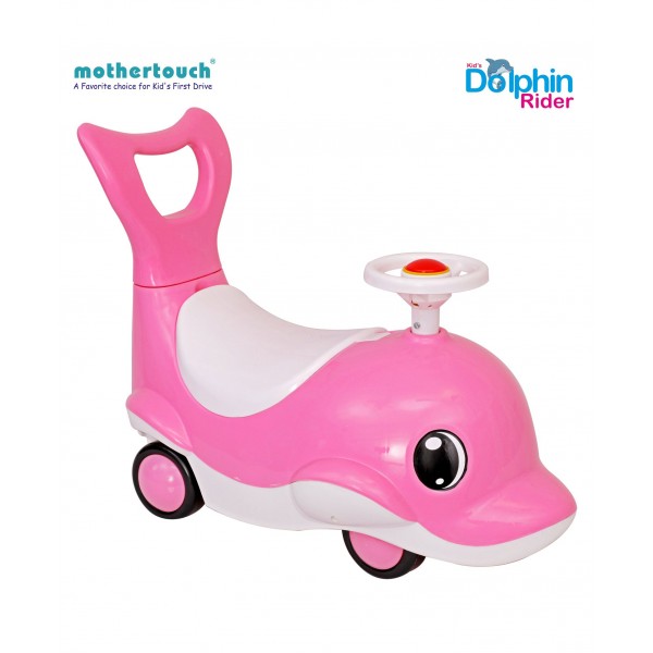 Mothertouch Dolphin Rider Manual Push Ride On - Pink 12 Months to 3 Years, L 63.5 x B 35.5 x H 52.5 cm, Carrying capacity - Upto 20 kg, Sturdy ride on car with movable steering for kids
