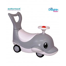 Mothertouch Dolphin Rider Manual Push Ride On - Gray 12 Months to 3 Years, L 63.5 x B 35.5 x H 52.5 cm, Carrying capacity - Upto 20 kg, Sturdy ride on car with movable steering for kids