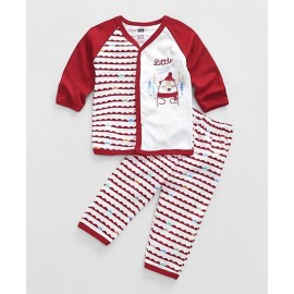 Simply Full Sleeves T-Shirt And Pant Happiness Season Print - Red