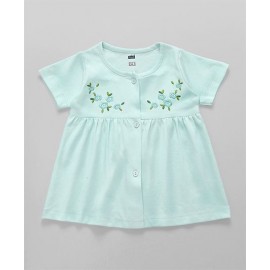 Simply Half Sleeves Frock Floral Embroidered - Mint Green