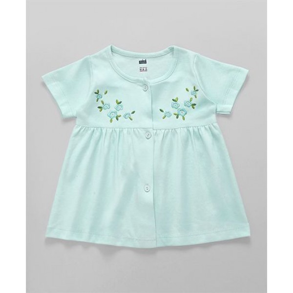 Simply Half Sleeves Frock Floral Embroidered - Mint Green
