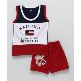 Simply Sleeveless T-Shirt And Shorts Puppy Patch - Navy Blue Red