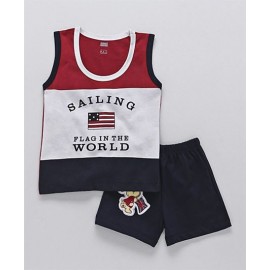 Simply Sleeveless T-Shirt And Shorts Puppy Patch - Red Navy Blue